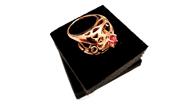 Ring aus Rotgold, mit Edelstein im 3D Druck mittels Lost Wax Verfahren